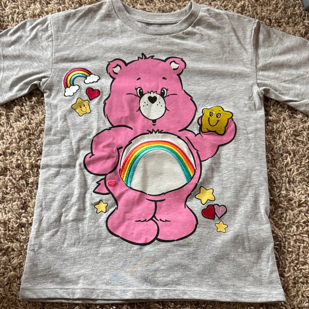Care Bears Pink and Gray Tee with Rainbow Design